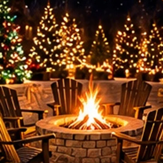 Baldwins Creek Farm - Hopewell Township, NJ: cozy bonfire pit with Adirondack chairs among lit Christmas trees