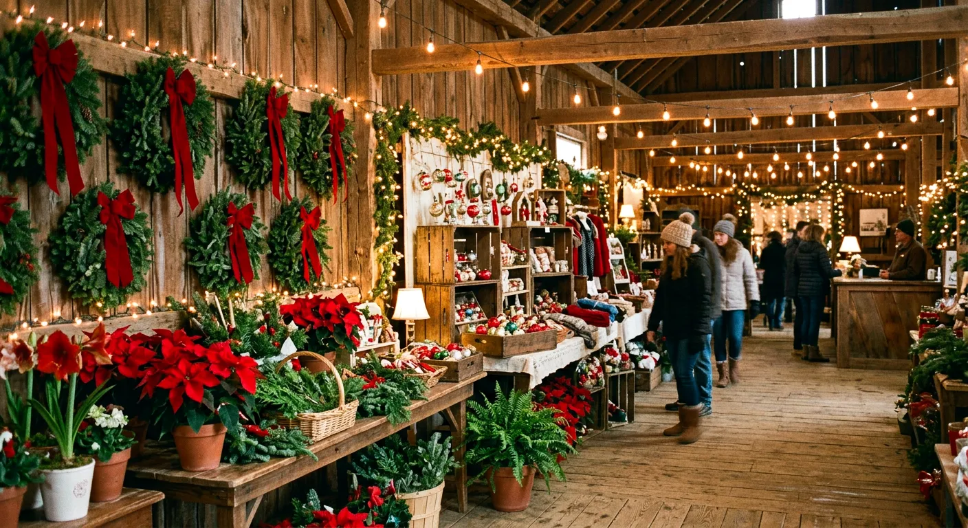 Baldwins Creek Farm - Hopewell Township, NJ: fresh wreaths, poinsettias and holiday decor in the farm market