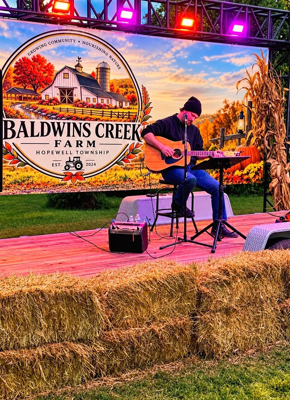 Baldwins Creek Farm - Hopewell Township, NJ: acoustic guitarist performing on the Baldwins Creek Stage on the lawn